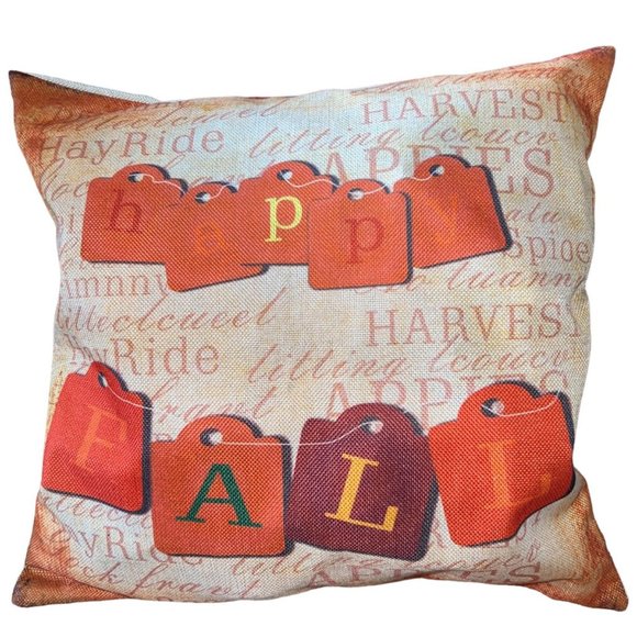 Farmhouse Pair of Pillow Cases Covers Happy Fall - Picture 2 of 8